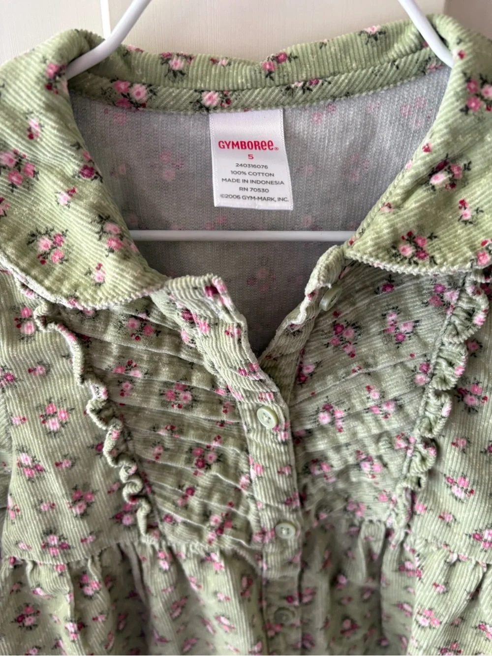 Vintage Gymboree Green Floral Corduroy Fall Dress 5 Girl Detective Line Prarie